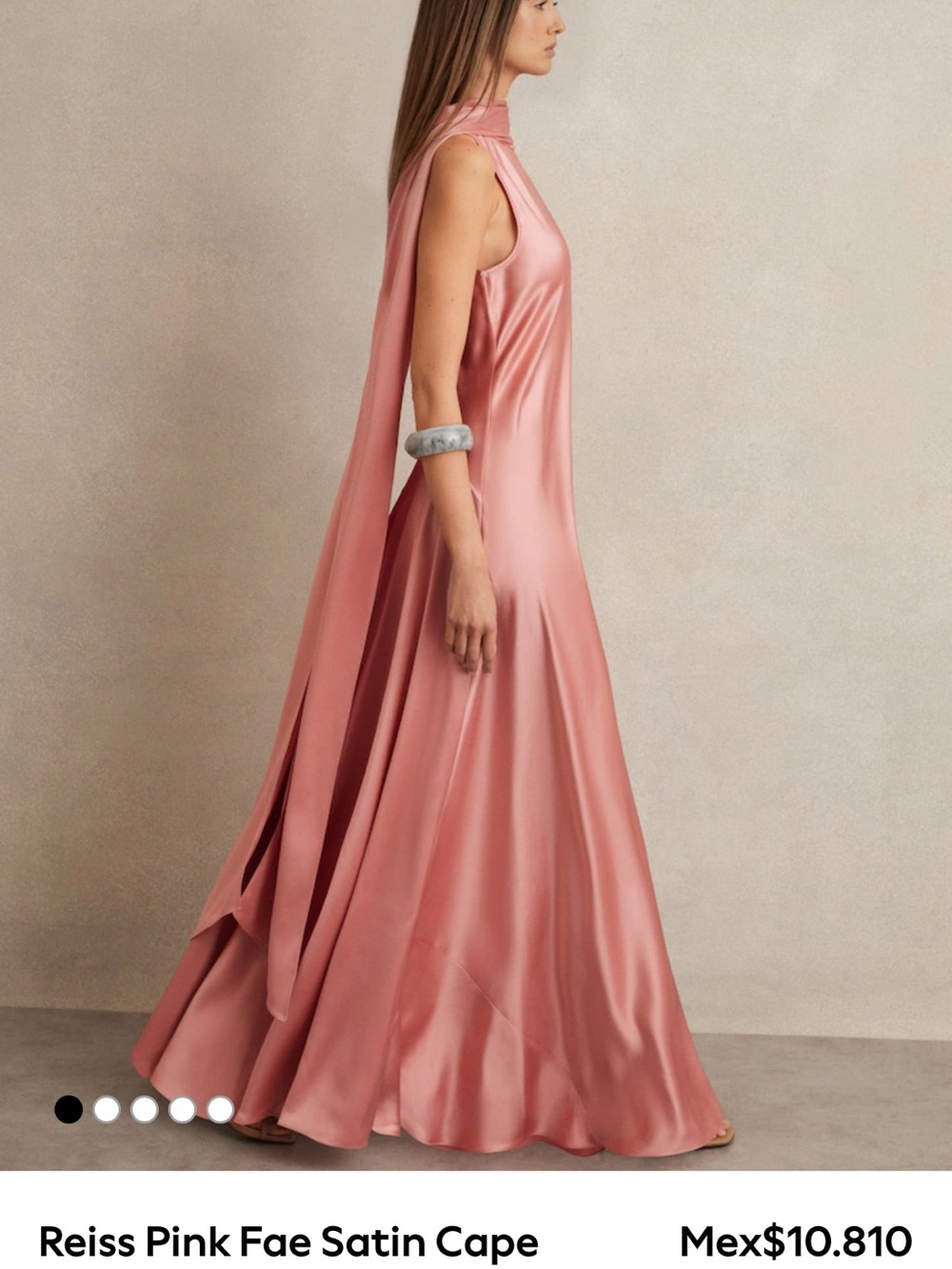 Reiss Satin Maxi Cape Dress in Rose Pink